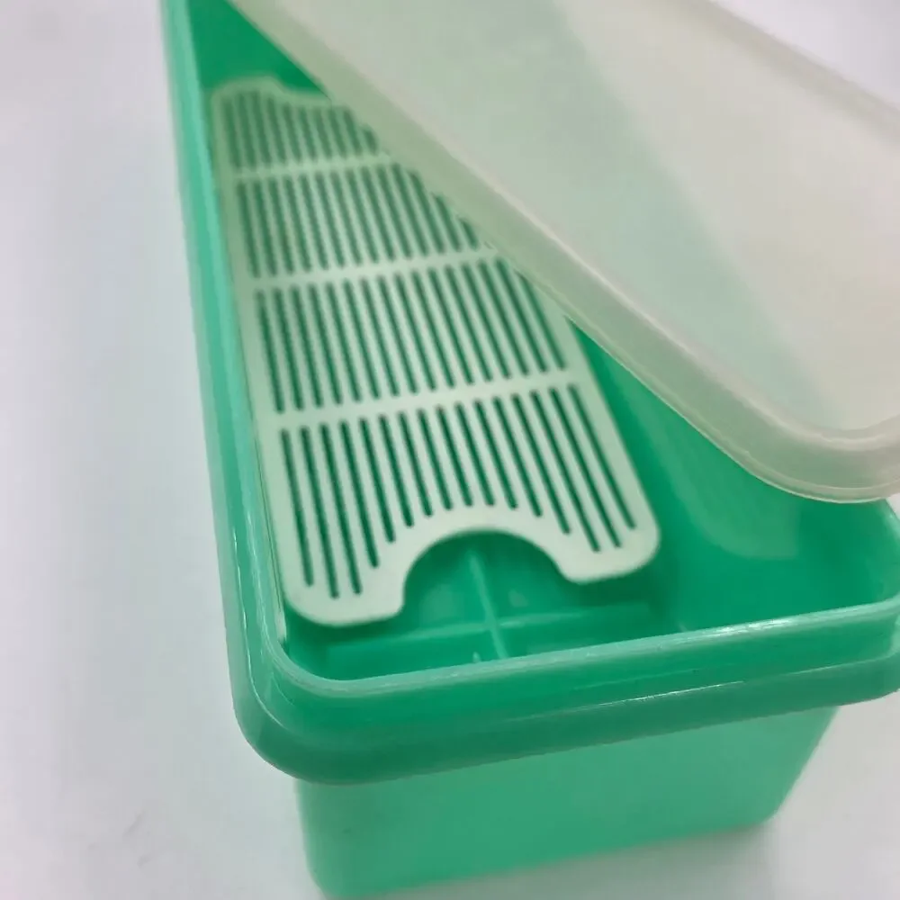 Tupperware Vintage Jadeite Green 3 Piece Celery Crisper #892-! Clear Lid #893-1